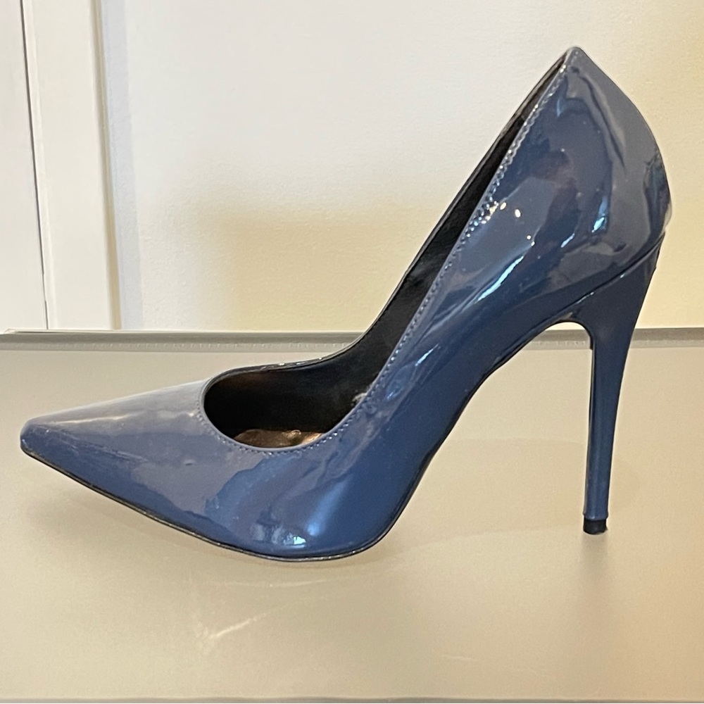 Navy patent leather heels by George J Love